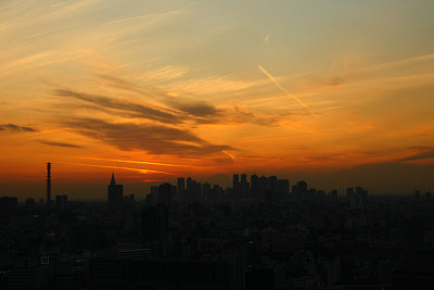 日本东京新宿城市景观和富士山黄昏轮廓图片下载