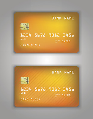 向量设置现实的信用卡模型。蓝色，网眼，冷色，紫色，流色。黄色，橙色，网眼，冷，紫色，流图片下载