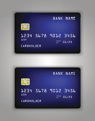 向量设置现实的信用卡模型。蓝色，网眼，冷色，紫色，流色图片下载