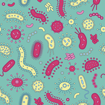 粉红色和黄色细菌重复模式-矢量插图素材图片
