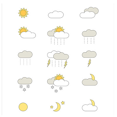 可爱的天气图标设置矢量插图图片下载