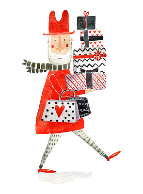 男人在红色水彩画插图图片下载