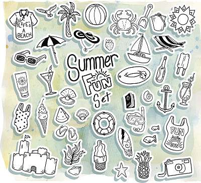 手绘的夏季主题元素图片下载