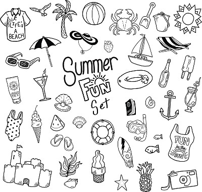 手绘的夏季主题元素图片下载