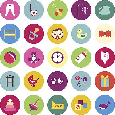 一套彩色的婴儿用品与阴影图片下载