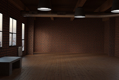 3d渲染的空工作室房间与红砖素材图片
