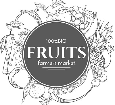 海报模板框架与手绘水果图片下载