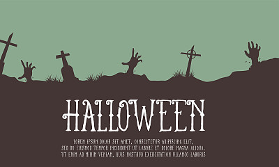 万圣节卡片与墓地设计矢量插图图片下载