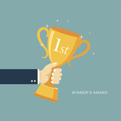 手持奖杯的男子扁平插画图片下载