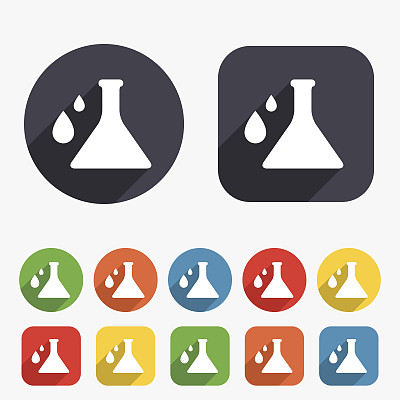 化学信号图标。灯泡符号与滴。图片下载