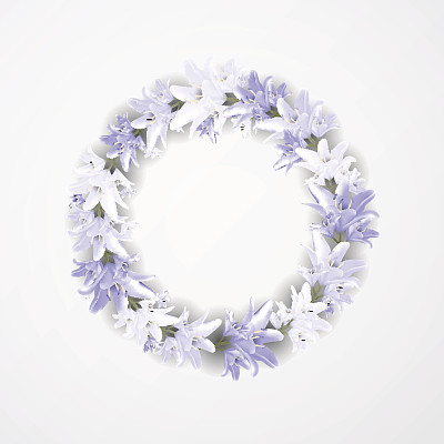 漂亮的带着百合花的蓝色花环。花设计的婚礼，邀请和贺卡。图片下载