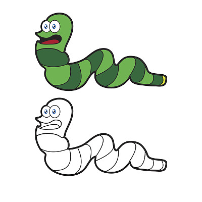 幼虫蠕虫卡通虫的生活涂色页给孩子们图片下载