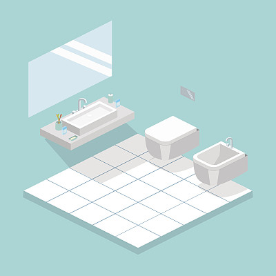 浴室内部的等距平面三维矢量概念图片下载