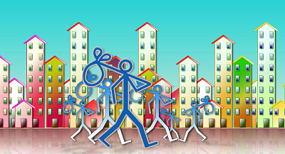 失业:失业找工作——城市背景下的概念形象图片下载