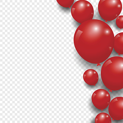 庆祝节日的红色气球在透明的背景。图片下载