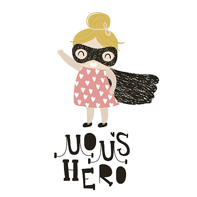 女婴超级英雄孤立在白色背景下。妈妈的英雄文字与创意的字母。完美的t恤印花，海报，卡片，婴儿送礼卡。矢量图图片下载