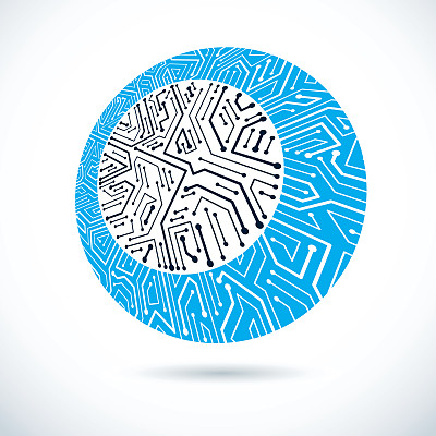 带电子元件的矢量圆电路板技术装置。计算机主板的控制抽象。图片下载