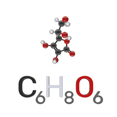 抗坏血酸模型分子。孤立在白色背景上。图片下载