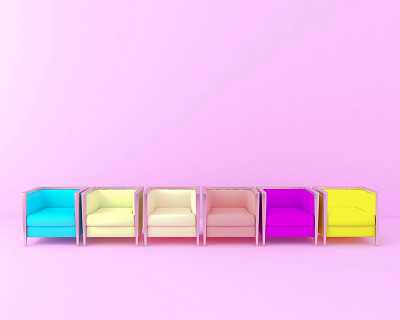 6把椅子放在浅粉色的室内图片下载