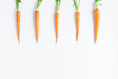 白色背景上的胡萝卜。平躺，俯视图图片下载