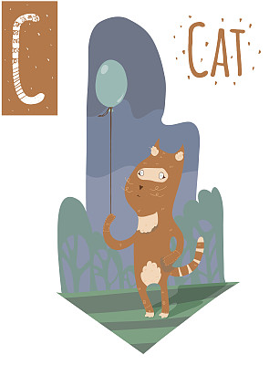 矢量垂直插图的猫与背景，与一个气球图片下载