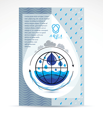 水递送业务法人传单模板。平面向量插图。全球水循环概念设计，蓝色星球。图片下载