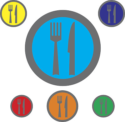 叉子、刀和勺子的图标。图片下载