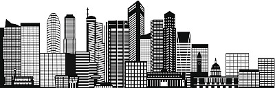 新加坡城市天际线黑白矢量插图图片下载