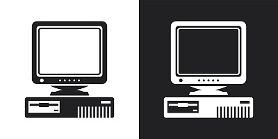 矢量复古电脑与CRT显示器图标。深浅不一的版本素材图片