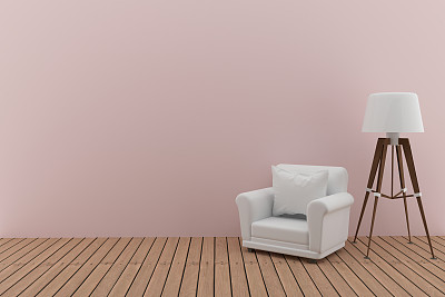白色沙发配灯在粉色房间室内设计以3D渲染图像图片下载