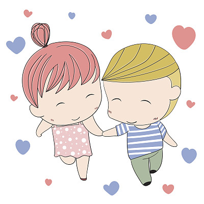 浪漫的概念。爱着男孩和女孩。可爱的卡通矢量插图图片下载