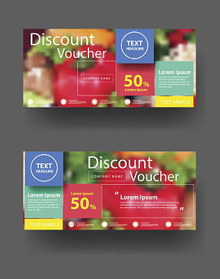 折扣券模板与模糊的背景水果和蔬菜图片下载