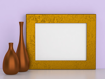 两个陶瓷花瓶和一个金色画框图片下载