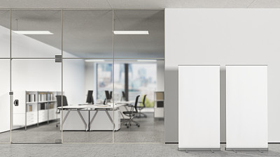 现代办公室的空白卷起横幅图片下载