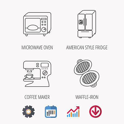 微波炉，华夫饼和美式冰箱的图标。图片下载
