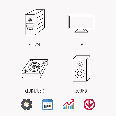 声音、俱乐部音乐和电脑机箱图标图片下载