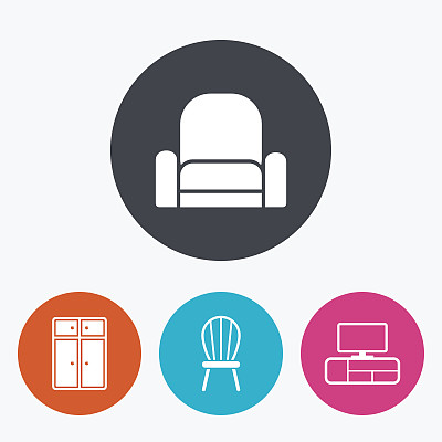 家具的图标。碗柜、椅子和电视桌。图片下载