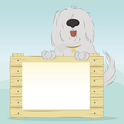 狗持有木质表面与空空白为您的文本。图片下载