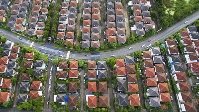 鸟瞰图的家庭村庄和土地管理在泰国曼谷图片下载