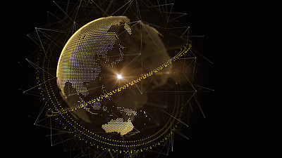 摘要三维地球周围有轨道环和网络连接图片下载