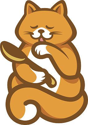 心满意足地喜欢用爪子抓着勺子的猫图片下载