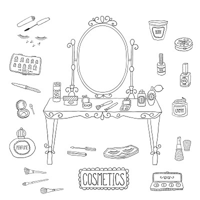 梳妆台有镜子和化妆品图片下载