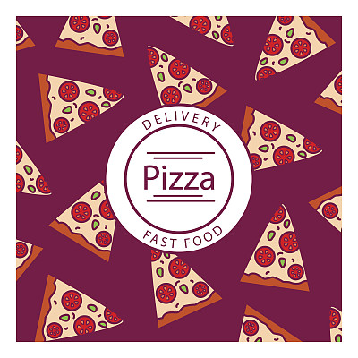 快餐外卖披萨包装设计。细线平面设计。向量。图片下载