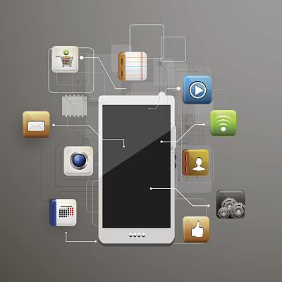 带有一组平面图标的移动设备图片下载