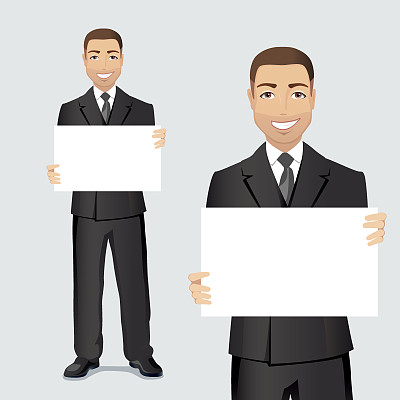 快乐的商人展示和展示与您的文本或产品空间的海报图片下载