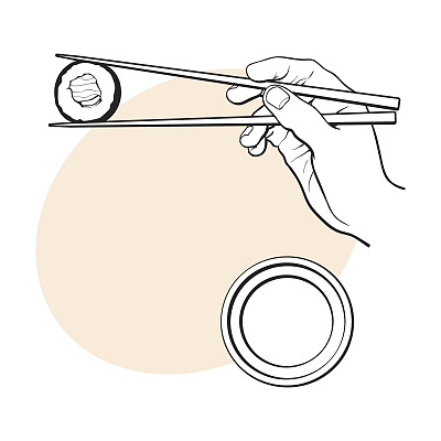 吃寿司-人手用筷子和酱油碗图片下载