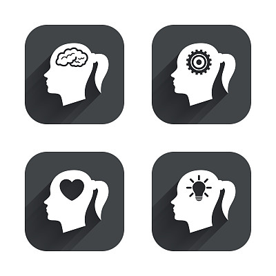 头部与大脑图标。女性女性符号。图片下载