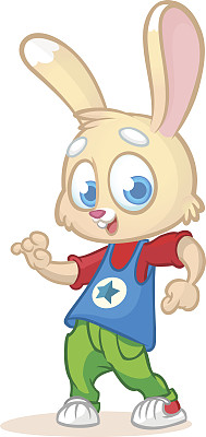 卡通兔子跳舞。矢量插图的快乐卡通兔子跳舞迪斯科或嘻哈。吉祥物、海报或图标设计。图片下载