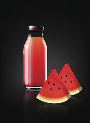西瓜汁瓶装设计广告，水果，透明，矢量图片下载