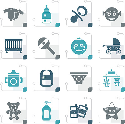 程式化的婴儿，儿童和玩具图标图片下载